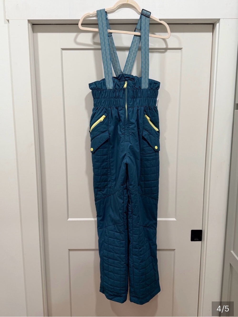 FP Movement by Free People Teal Blue Quilted Kids Snow Bib with Patterned Straps